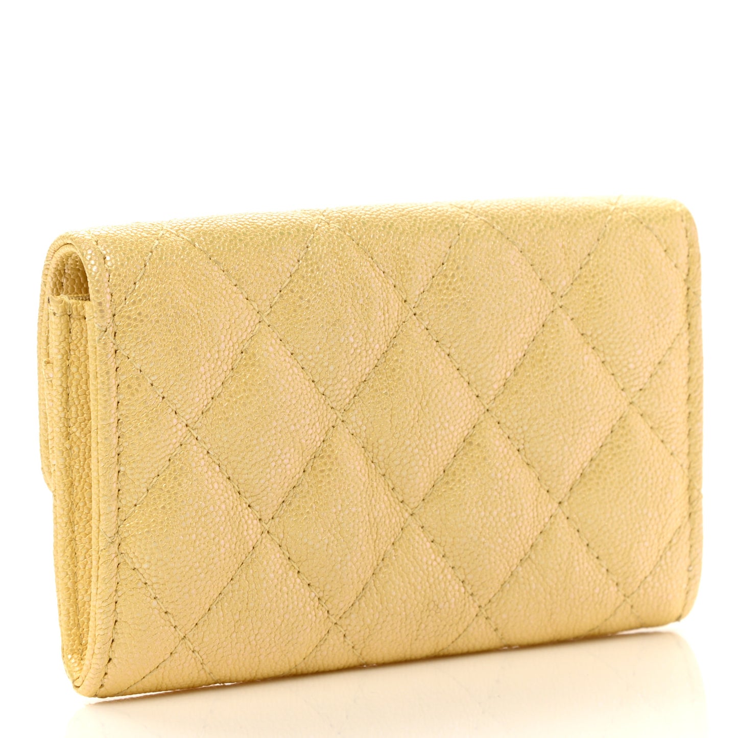 Iridescent Caviar Quilted Flap Card Holder Yellow