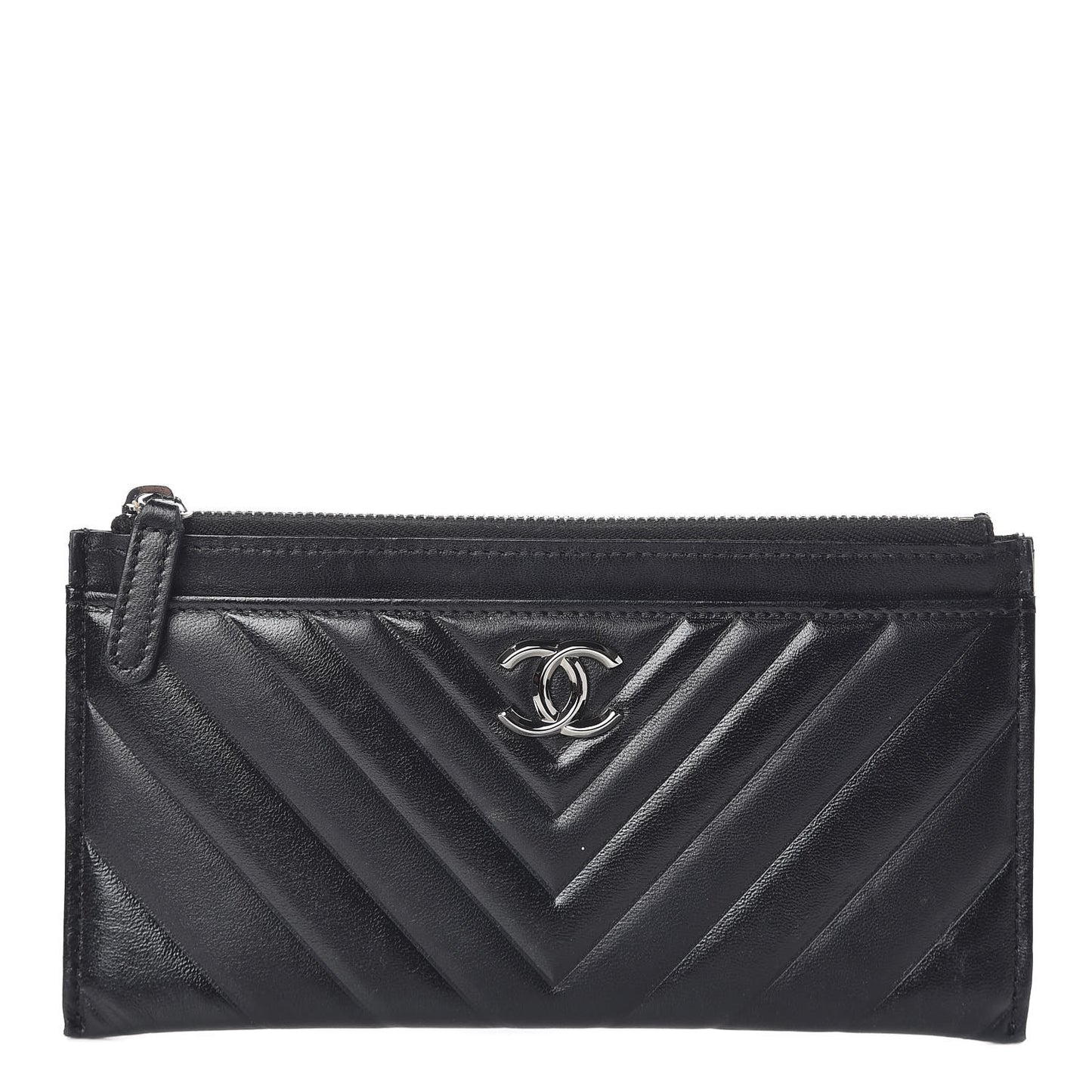 Lambskin Chevron Quilted Classic Zip Pouch Black
