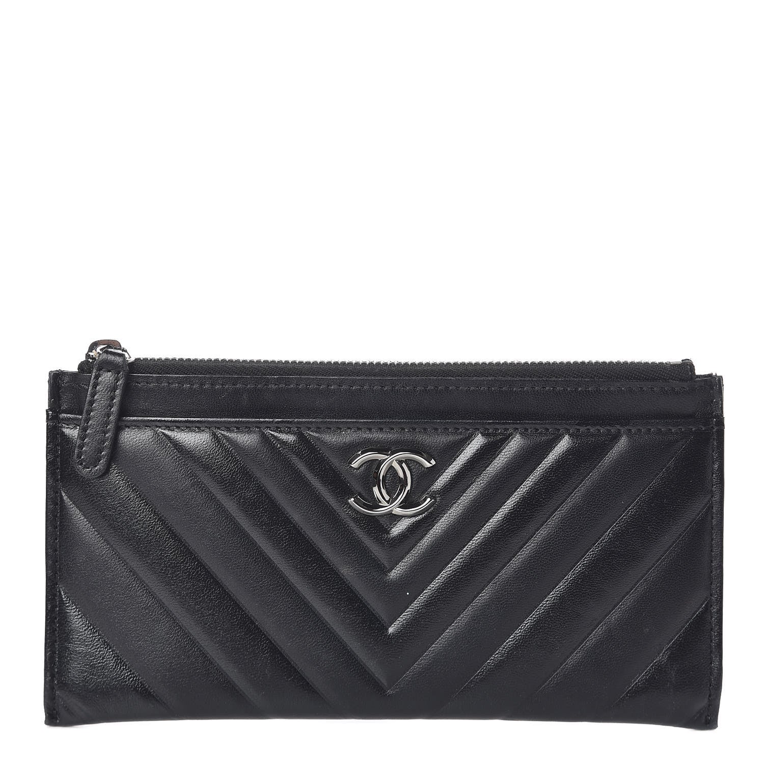 Chanel Lambskin Chevron Quilted Classic Zip Pouch Black 1 of 9