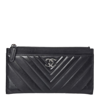 Chanel Lambskin Chevron Quilted Classic Zip Pouch Black 1 of 9