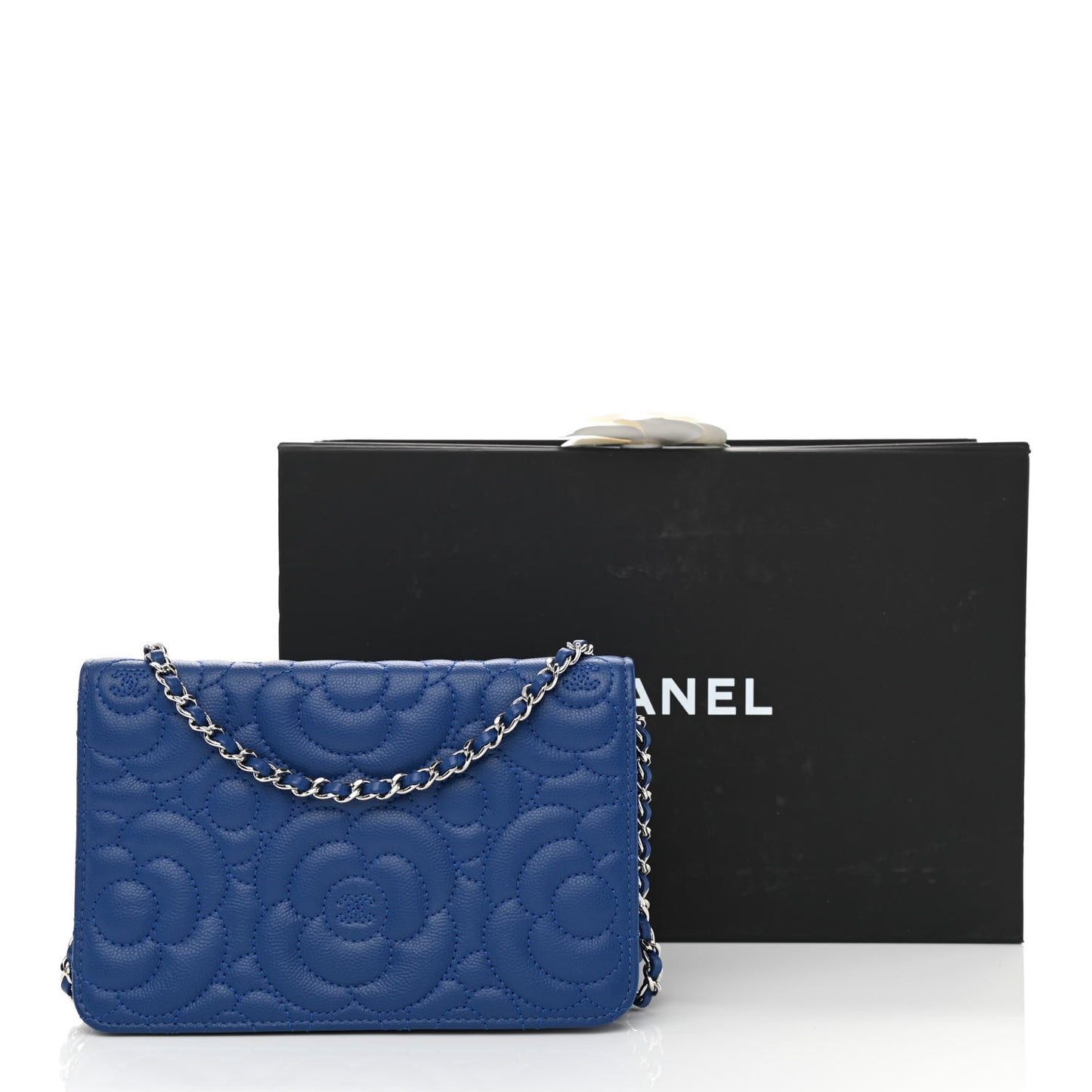 Caviar Camellia Embossed Wallet On Chain WOC Blue