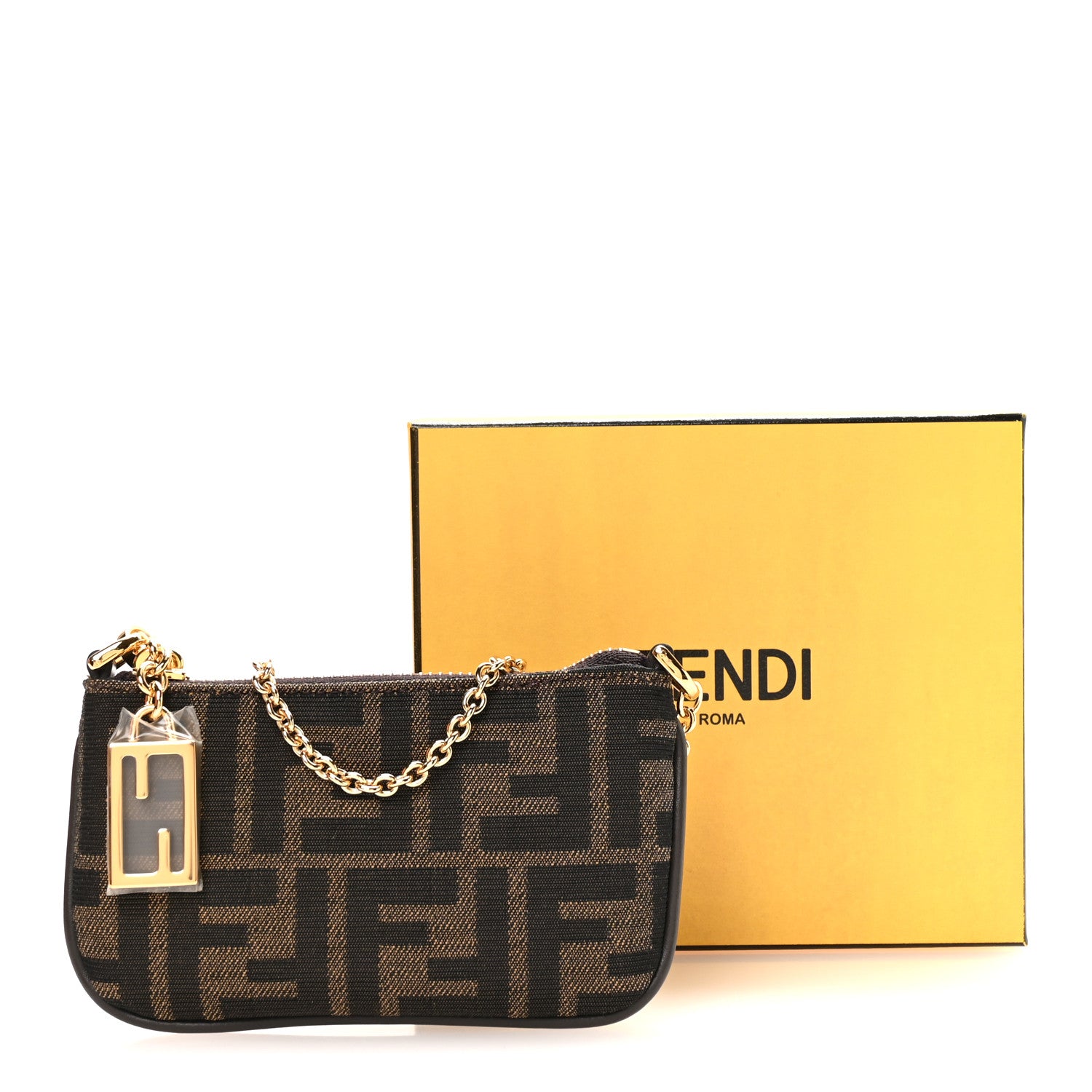 Fendi Fabric Jacquard FF 1974 Baguette Mini Pouch Tobacco Moro Sand 10 of 10