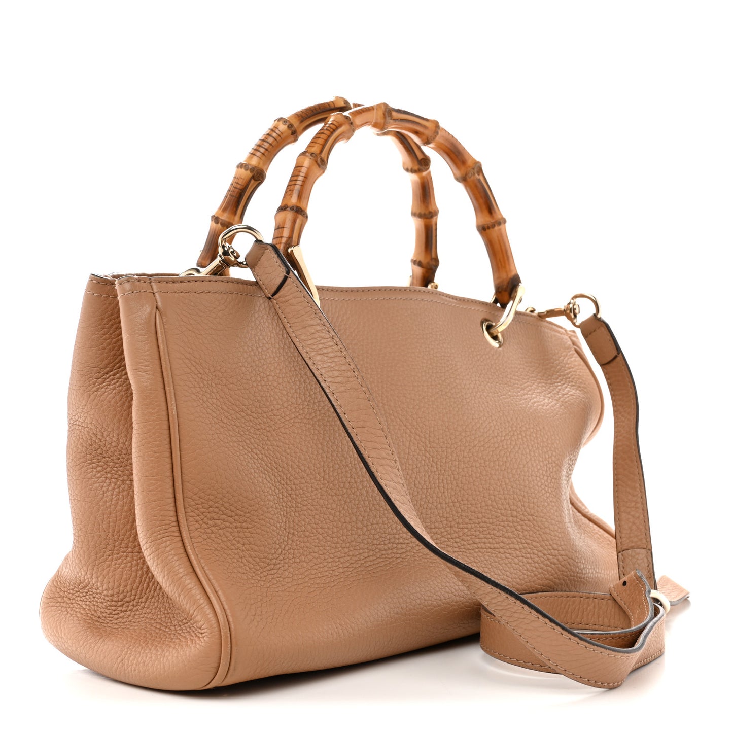 Pebbled Calfskin Medium Bamboo Shopper Tote Camelia