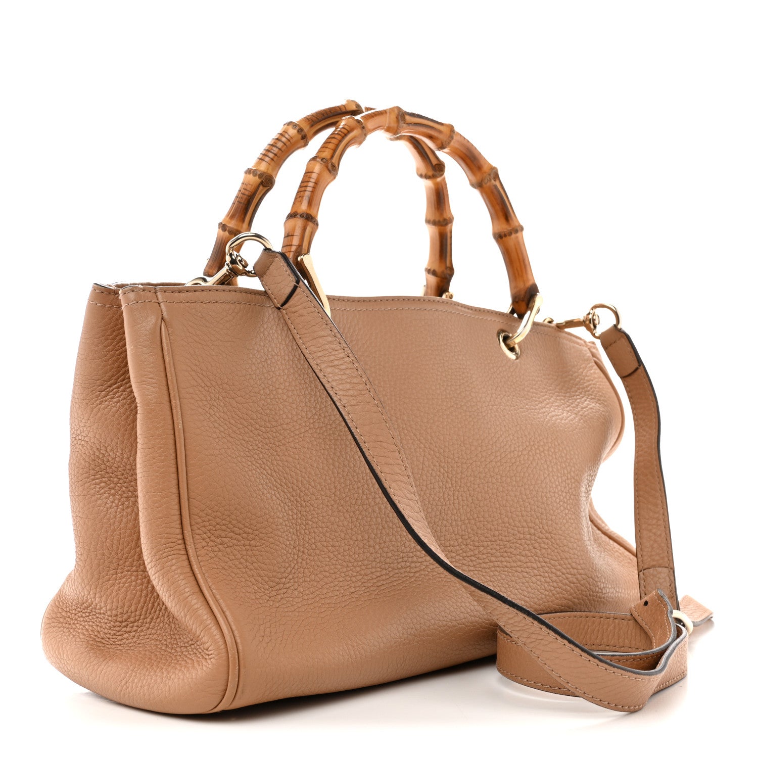 Gucci Pebbled Calfskin Medium Bamboo Shopper Tote Camelia 3 of 16
