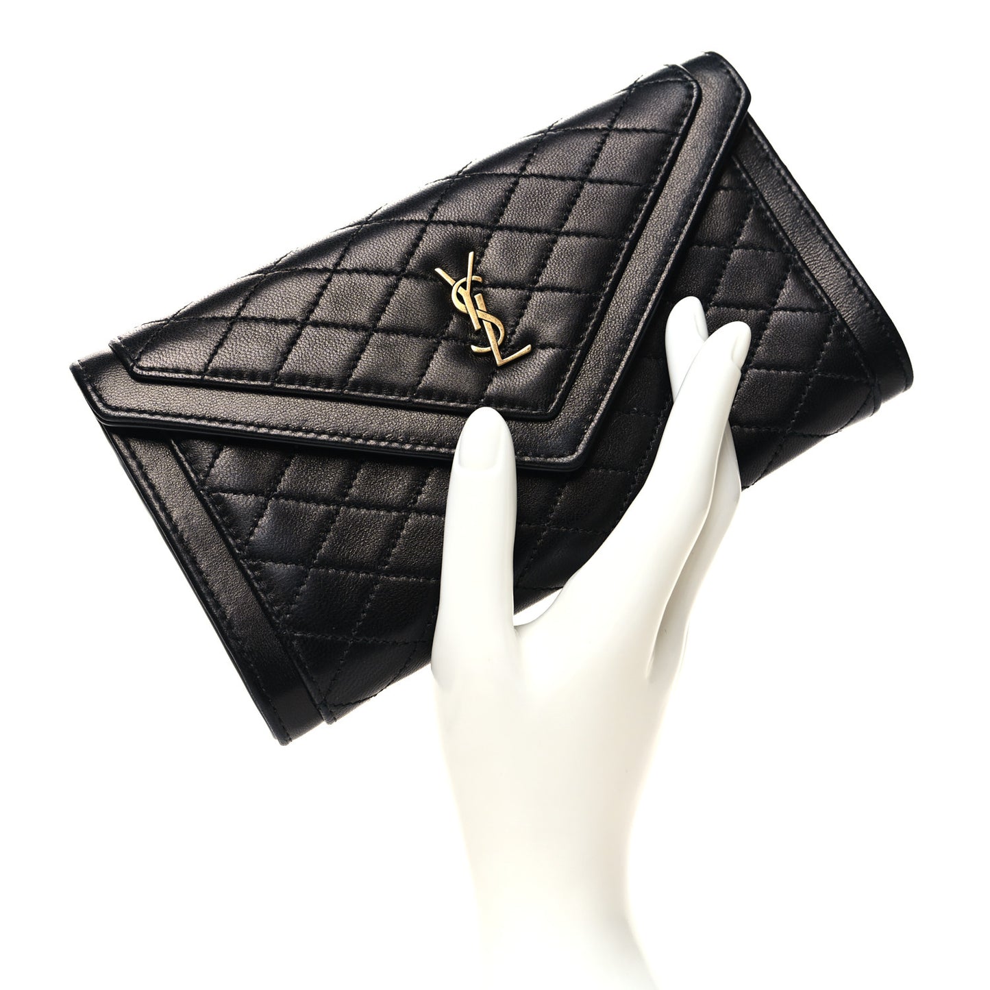 Lambskin Quilted Monogram Large Gabbie Flap Wallet Black