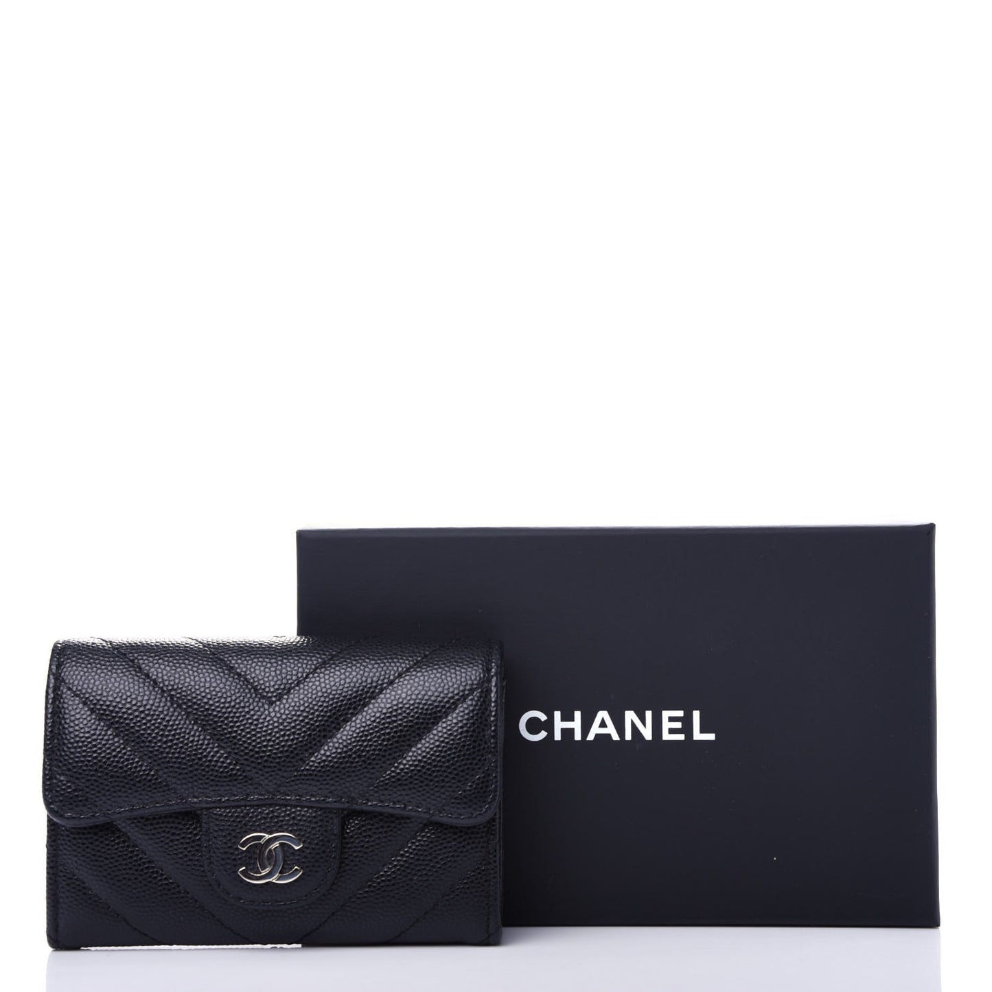 Caviar Chevron Quilted Flap Card Holder Black