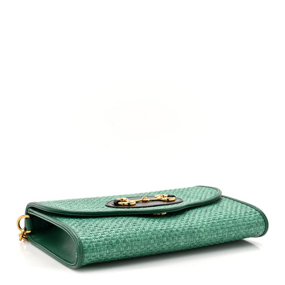 Gucci Straw Azalea Calfskin Mini Horsebit 1955 Chain Shoulder Bag Green Black 4 of 11