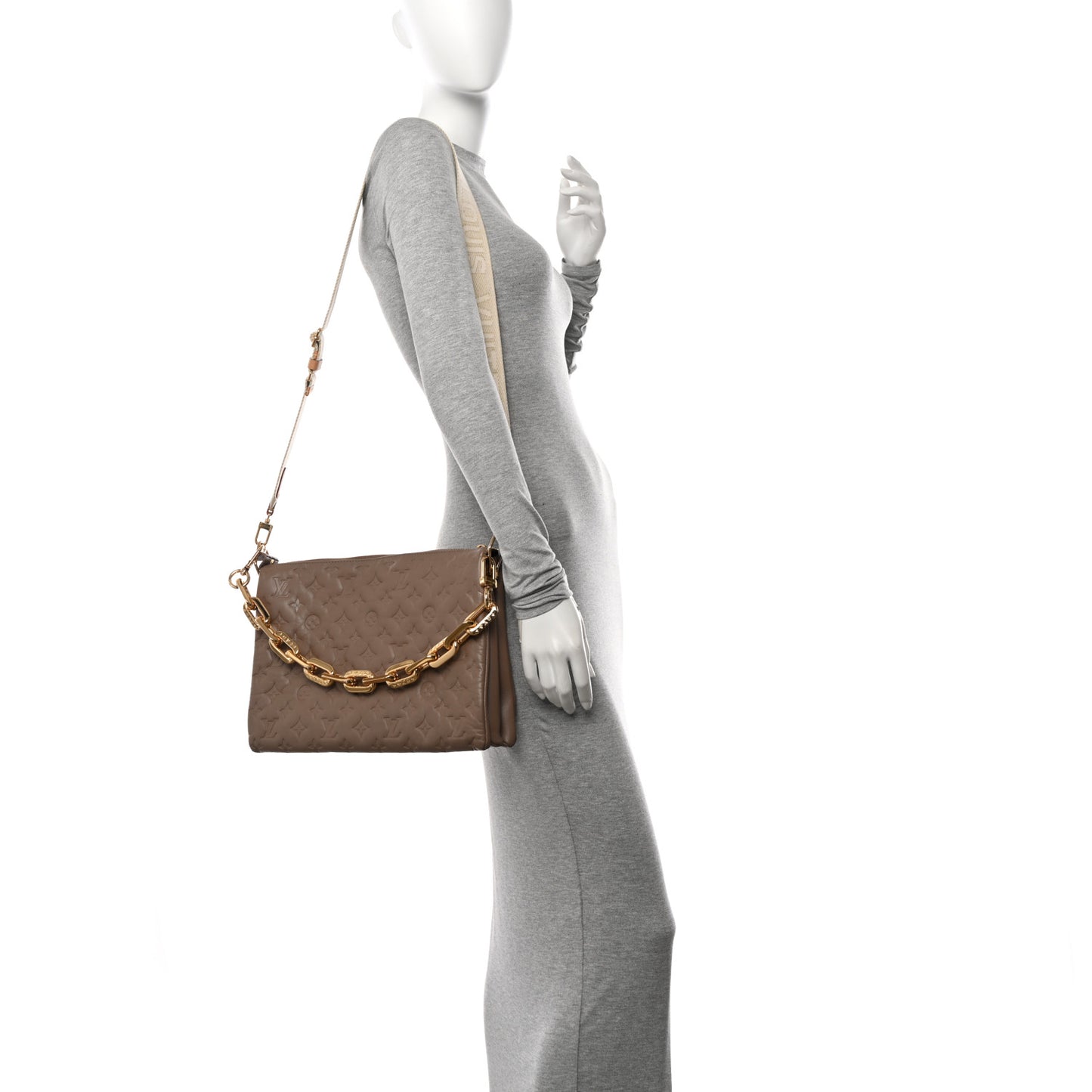 Lambskin Embossed Monogram Coussin MM Taupe