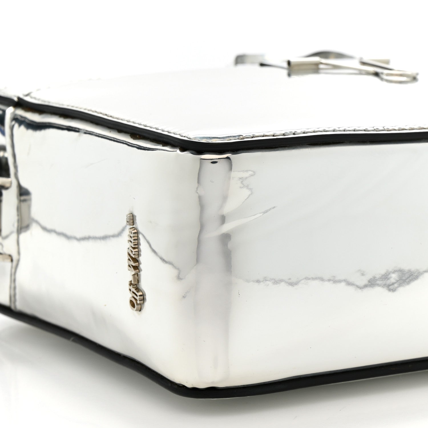 Off-White Patent Mirror Binder Clip Camera Belt Bag Silver 8 of 14