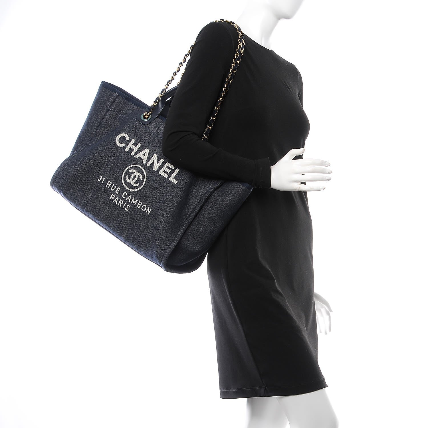 Chanel Denim Large Deauville Tote Dark Blue 3 of 10