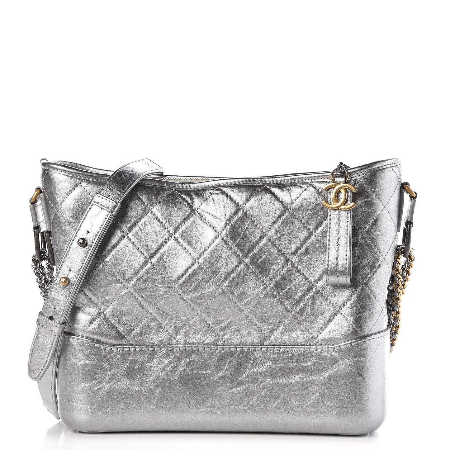 Metallic Aged Calfskin Quilted Medium Gabrielle Silver
