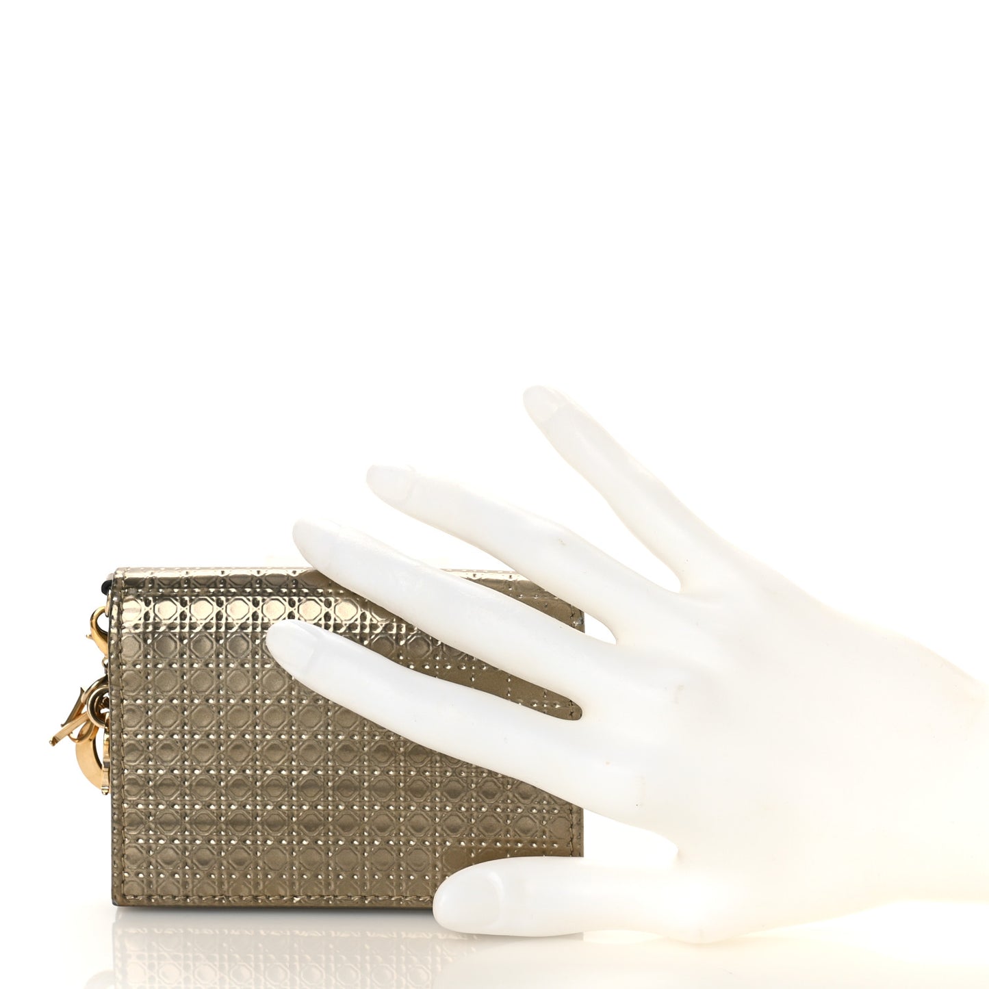 Metallic Patent Micro-Cannage Lady Dior Card Holder Gold
