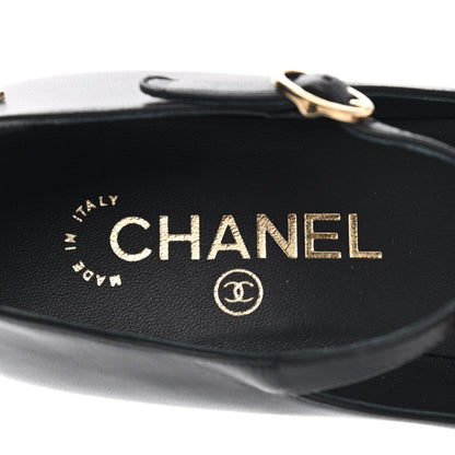 Chanel Patent Lambskin Cap Toe Mary Jane Mid Heel Strap Pumps 36 Black 14 of 20