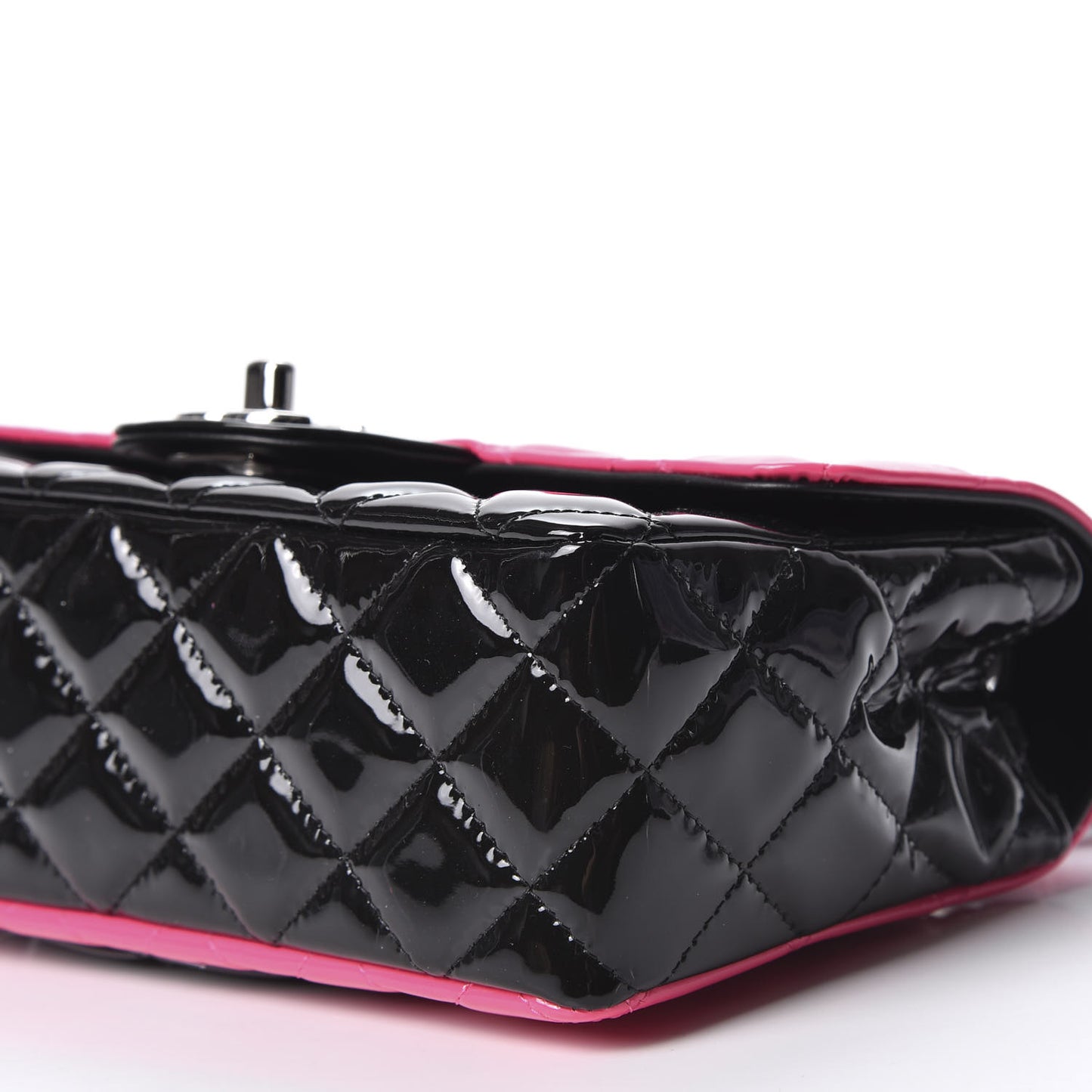 Patent Calfskin Quilted Bi-Color Mini Rectangular Flap Pink Black