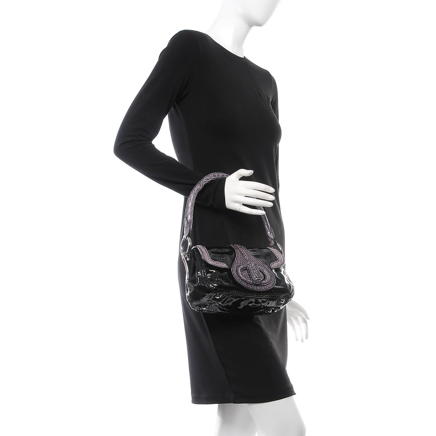 Vernice Crocodile Pattina Sottospalla Shoulder Bag Black Lilla