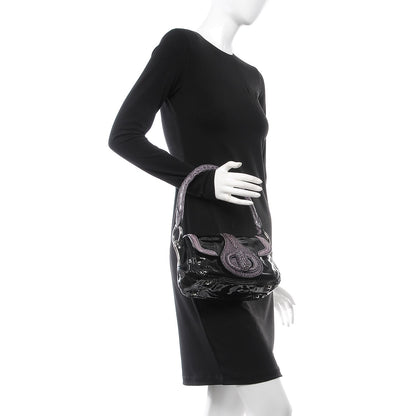 Prada Vernice Crocodile Pattina Sottospalla Shoulder Bag Black Lilla 2 of 9