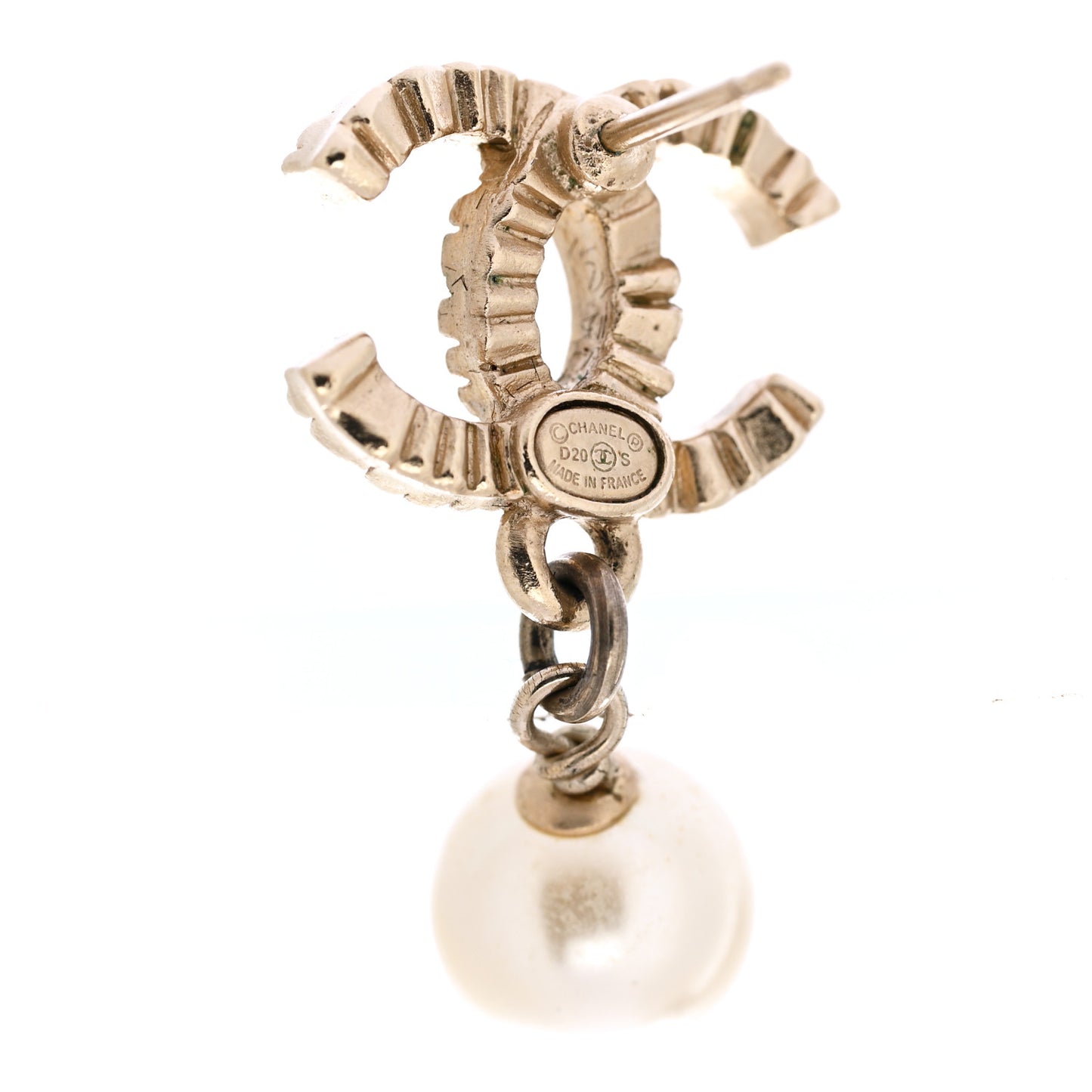 Crystal Pearl CC Drop Earrings Gold