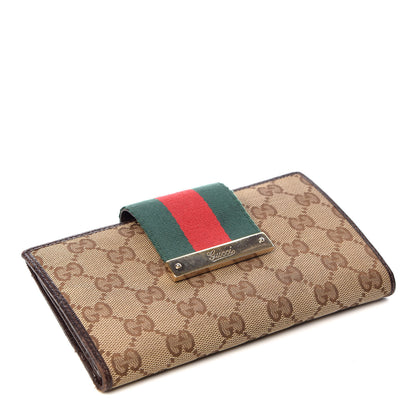 Gucci Monogram Calfskin Ladies Web Continental Wallet Beige Ebony Cocoa 4 of 12