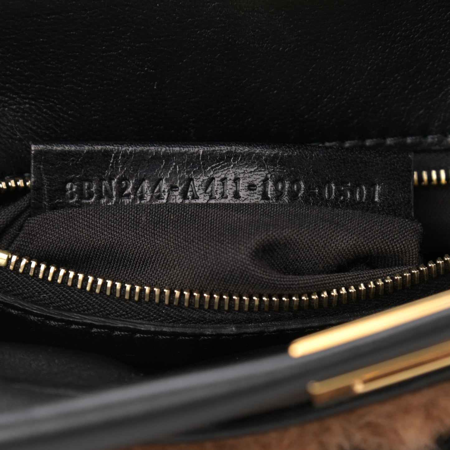 Shearling Nappa Macro FF 1974 Mini Peekaboo Iconic Satchel Tobacco Black