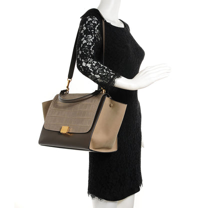 Celine Nubuck Crocodile Embossed Medium Trapeze Grey 2 of 7
