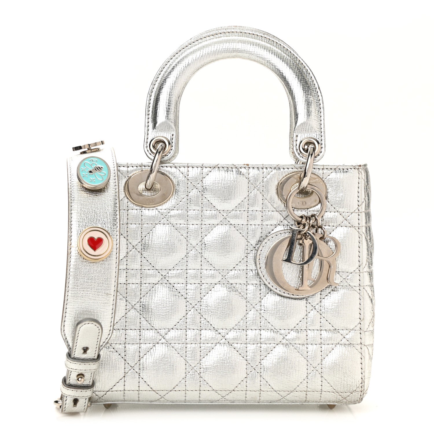 Christian Dior Metallic Grained Calfskin Cannage Small Lucky Badges My Lady Dior Silver 1 of 13