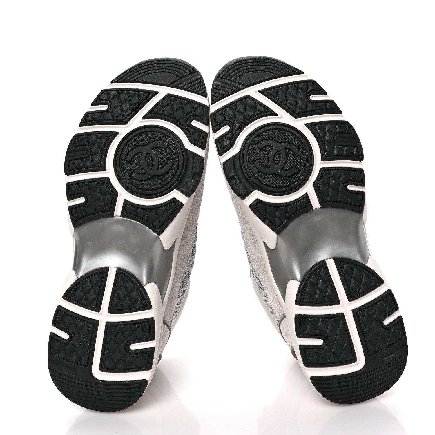 Chanel Nylon Calfskin Suede Womens CC Sneakers 38 Grey White 5 of 7