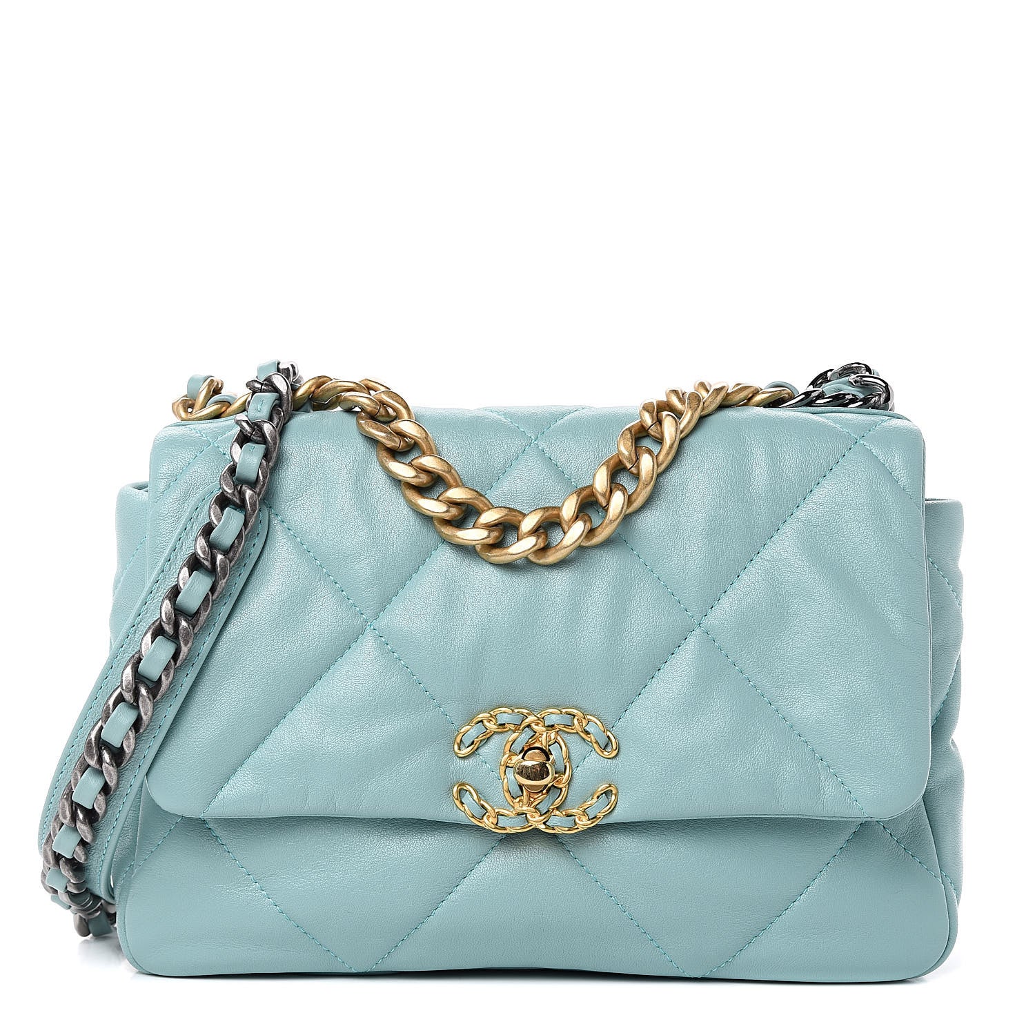 Chanel Lambskin Quilted Medium Chanel 19 Flap Light Blue 1 of 9