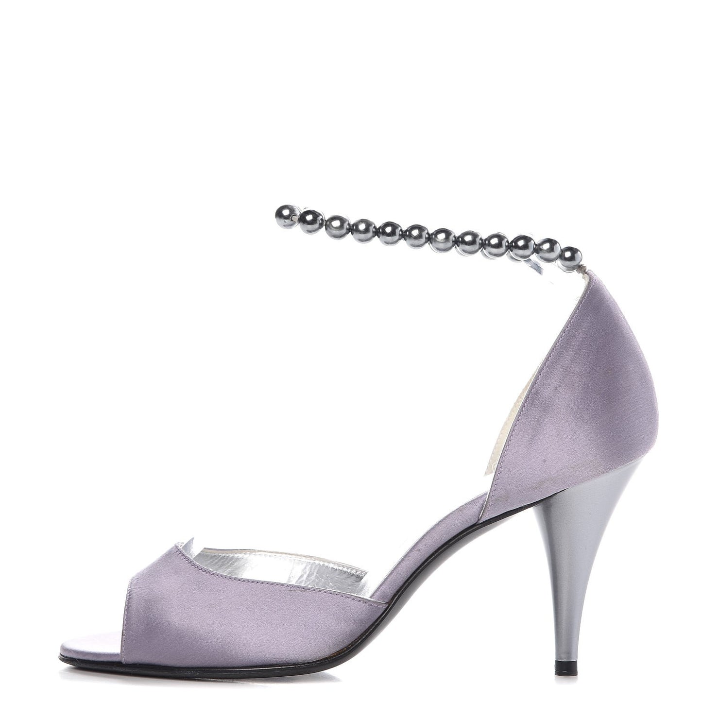 Satin Pearl Ankle Strap Pumps 37 Purple