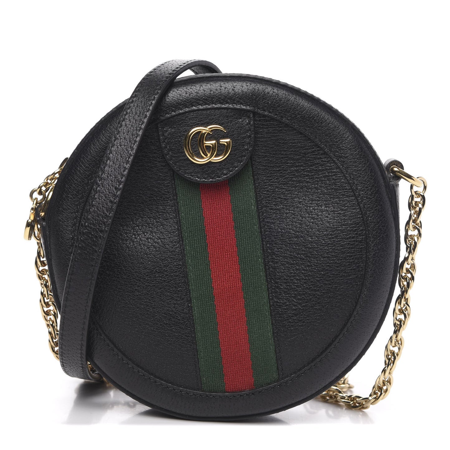 Grained Calfskin Web Mini Ophidia Round Shoulder Bag Black
