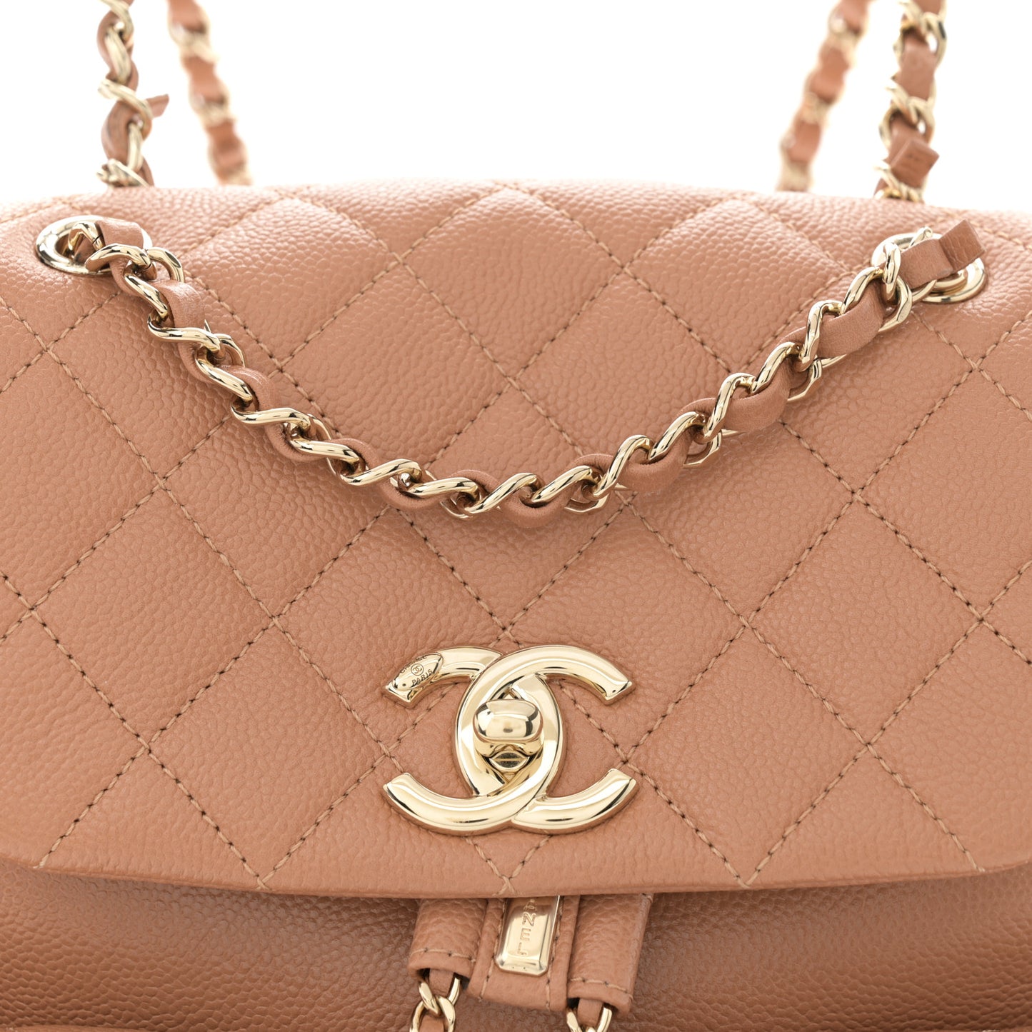 Shiny Caviar Quilted Medium Duma Pockets Drawstring Backpack Dark Beige