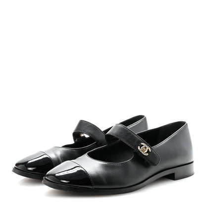 Chanel Calfskin Patent Mary Janes Flats 37 Black 7 of 18