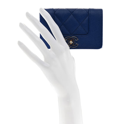 Chanel Caviar Chevron Quilted Vintage Mademoiselle Flap Card Holder Blue 2 of 9