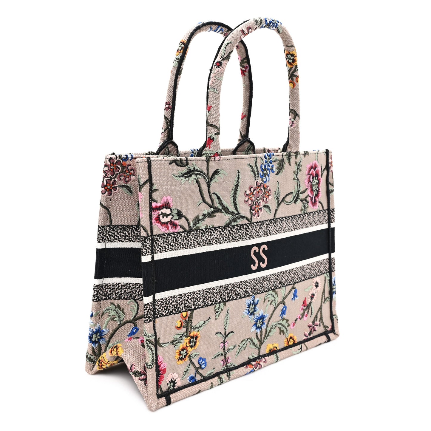 Canvas Embroidered Petites Fleurs Medium Book Tote Rose Multicolor