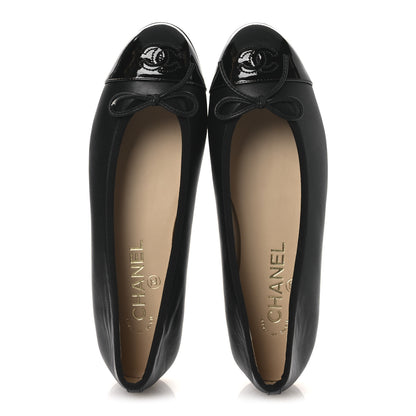 Chanel Lambskin Patent Cap Toe Ballerina Flats 38 Black 2 of 11