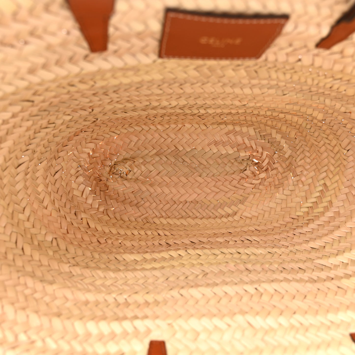 Raffia Calfskin Triomphe Medium Panier Tan