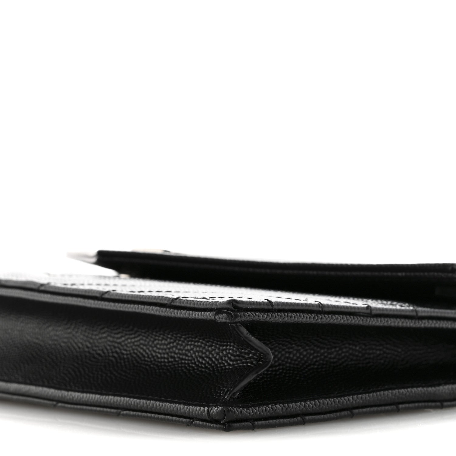 Saint Laurent Grain De Poudre Matelasse Chevron Monogram Envelope Chain Wallet Black 9 of 10