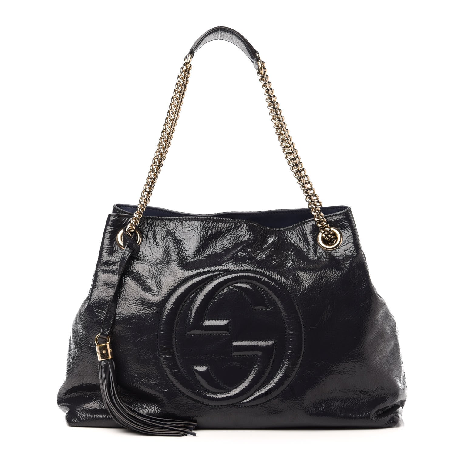 Gucci Patent Medium Soho Chain Shoulder Bag Uniform Blue 1 of 14