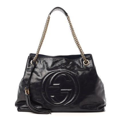 Gucci Patent Medium Soho Chain Shoulder Bag Uniform Blue 1 of 14