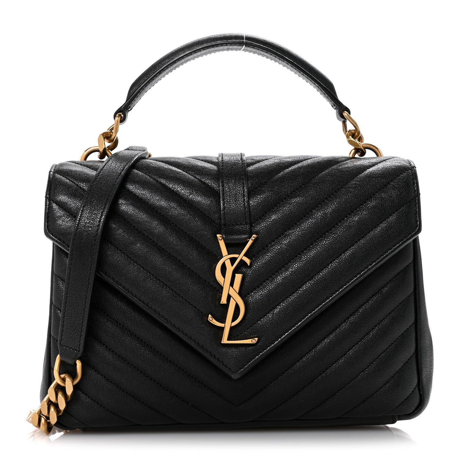 Saint Laurent Sheepskin Matelasse Chevron Monogram Medium College Bag Black 1 of 16