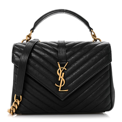 Saint Laurent Sheepskin Matelasse Chevron Monogram Medium College Bag Black 1 of 16