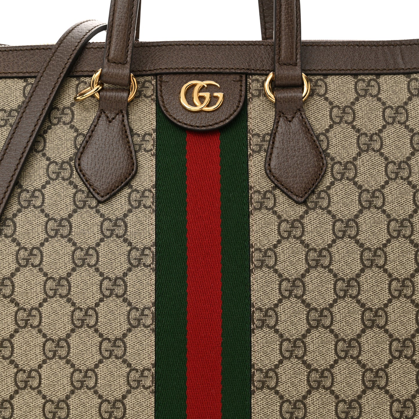 GG Supreme Monogram Web Medium Ophidia Tote Bag Brown