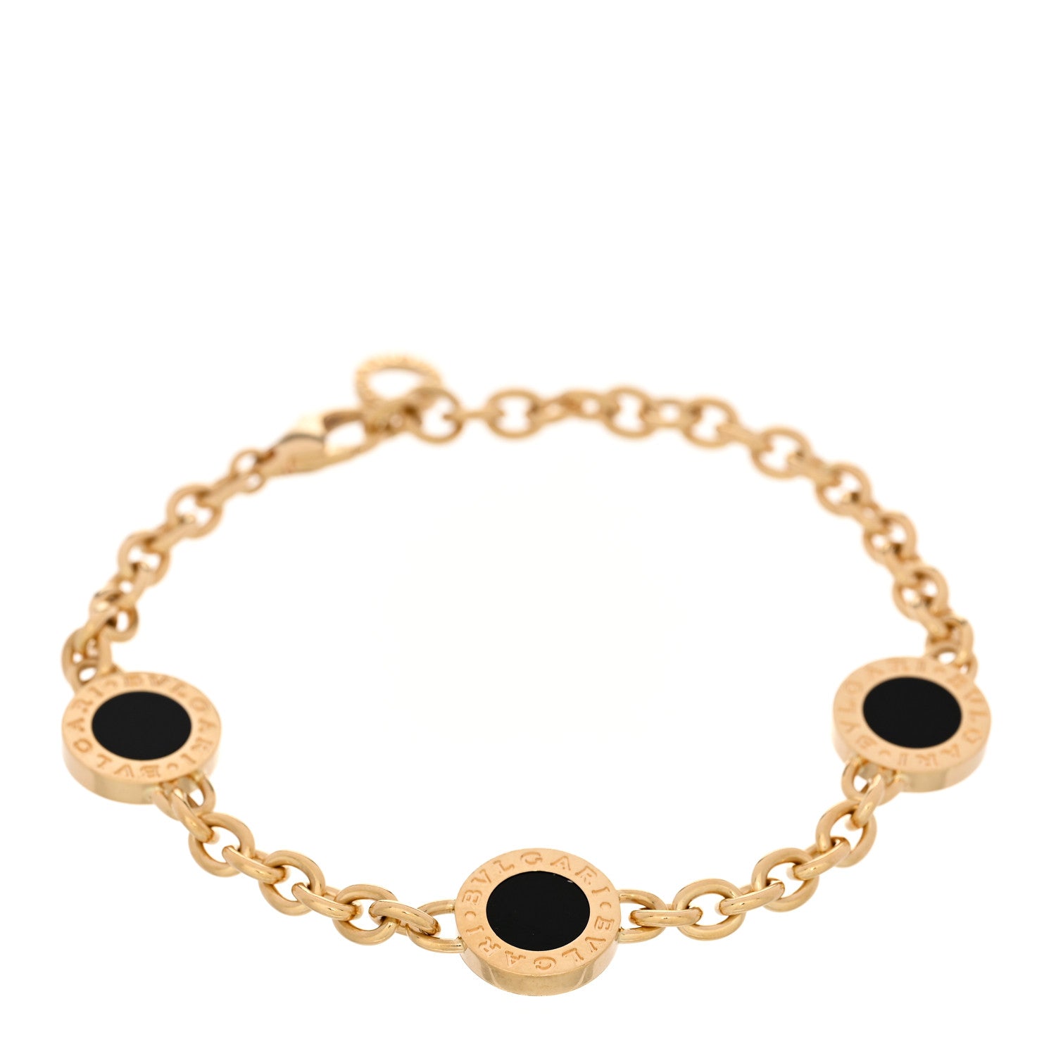 Bulgari 18K Yellow Gold Mother of Pearl Black Onyx BVLGARI BVLGARI Three Station Bracelet 1 of 5