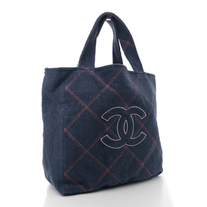 Chanel Terry Cotton Quilted CC Beach Tote Towel Set Blue Pink 4 of 11