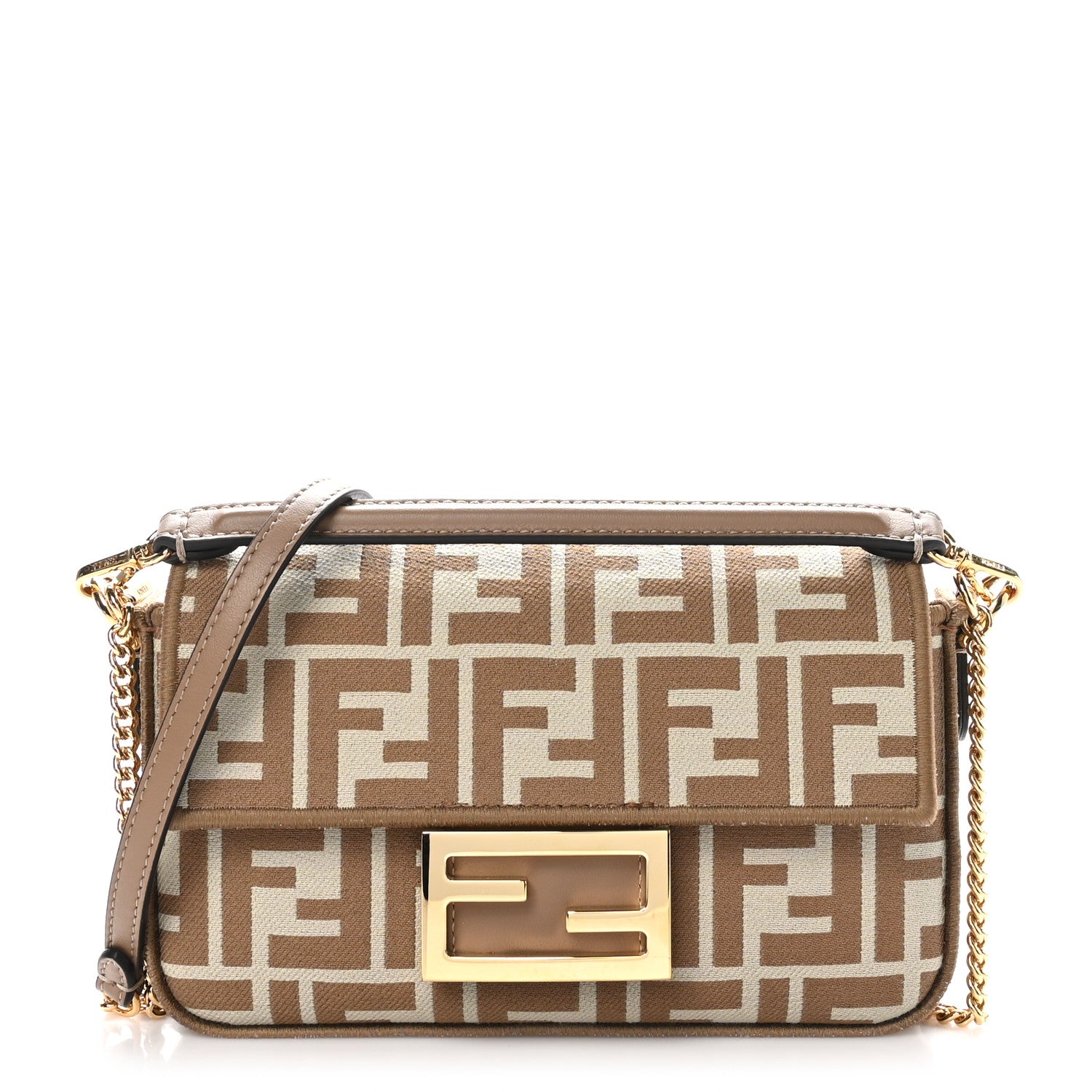 Fendi Fabric Jacquard FF 1974 Mini Baguette Beige 1 of 10