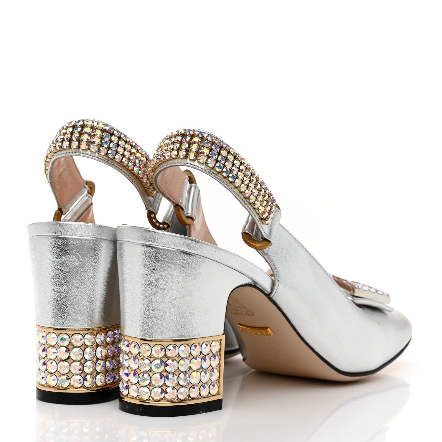 Gucci Metallic Nappa Crystal Square G Madelyn Slingbacks 40 Silver 4 of 8