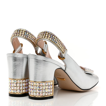 Gucci Metallic Nappa Crystal Square G Madelyn Slingbacks 40 Silver 4 of 8