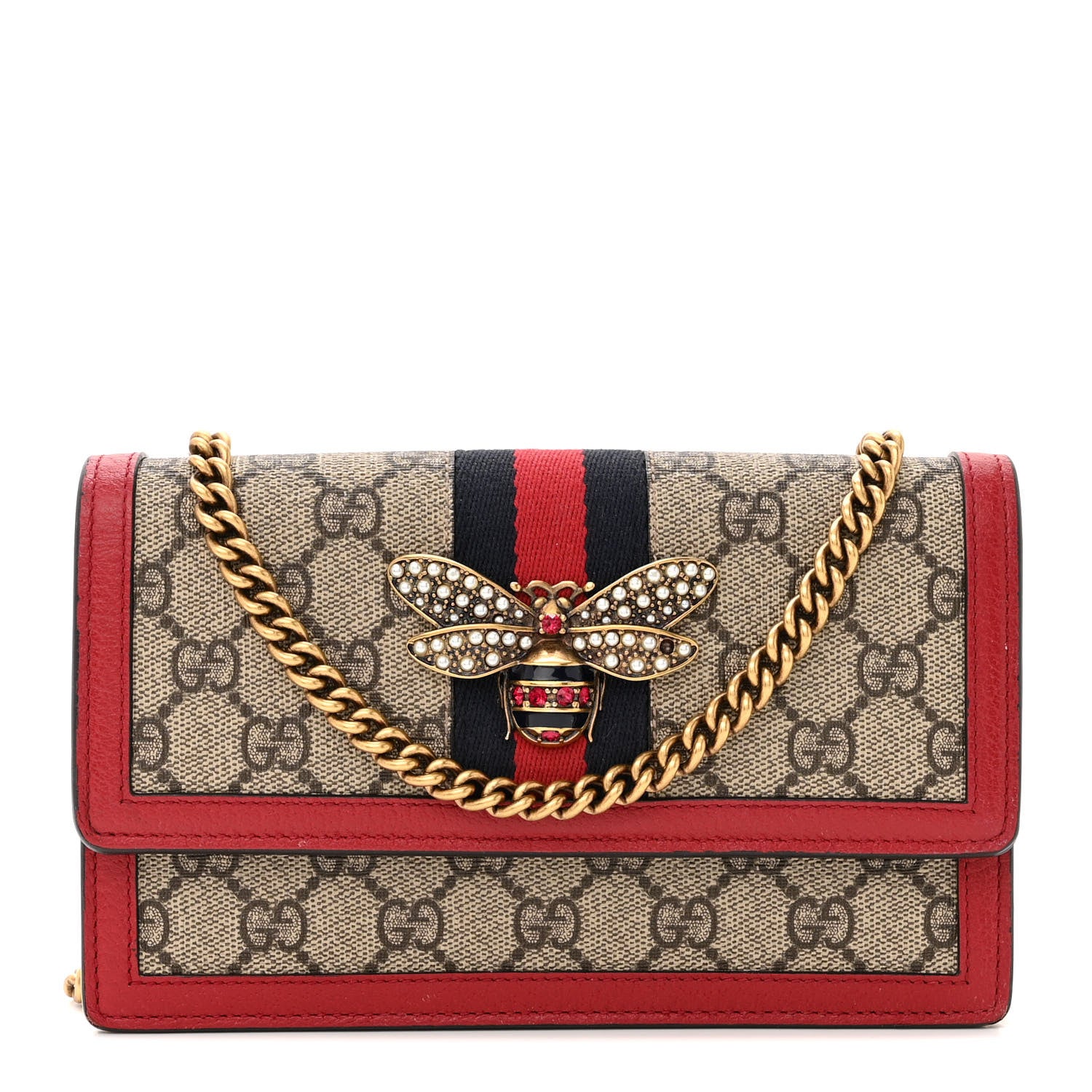 Gucci GG Supreme Monogram Web Queen Margaret Chain Wallet Red 1 of 13