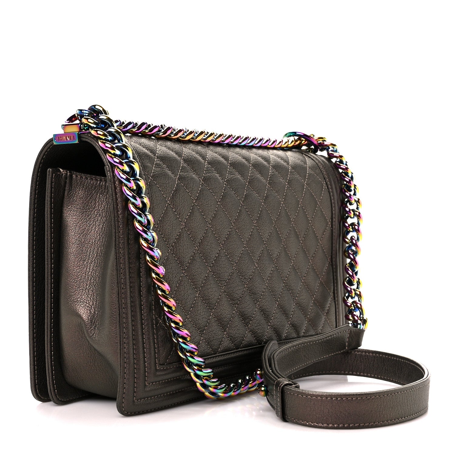 Chanel Iridescent Goatskin Quilted New Medium Boy Flap Dark Gold 2 of 10