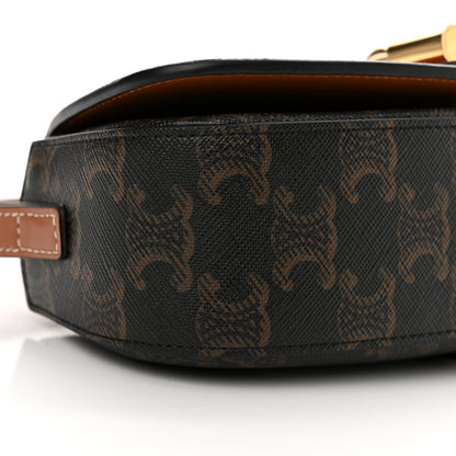 Celine Triomphe Canvas Calfskin Tabou Clutch on Strap Tan 10 of 12
