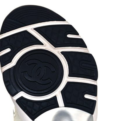 Chanel Fabric Suede Calfskin Stretch CC Sneakers 36 White Grey 6 of 9